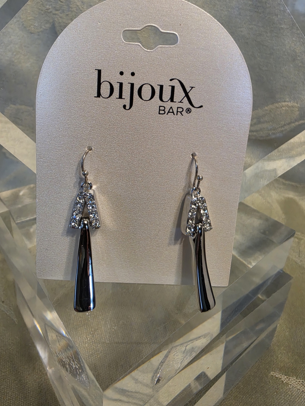 #1194 Bijoux Bar Silver-Tone Crystal Drop Earrings